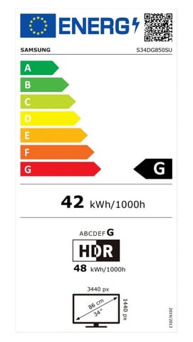 ⁨Samsung LS34DG850SUXDU | 34 " | OLED | 21:9 | 175 Hz | 0,03 ms | 3440 x 1440 pikseli | 2 porty HDMI | Srebrny⁩ w sklepie Wasserman.eu