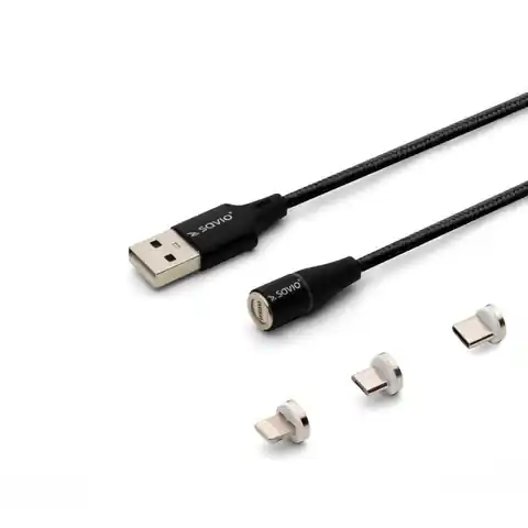 ⁨SAVIO KABEL MAGNETYCZNY USB - USB TYP C, MICRO I LIGHTNING, 1M, CZARNY CL-152⁩ w sklepie Wasserman.eu