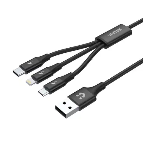 ⁨UNITEK C14049BK USB cable 1.2 m USB 2.0 USB C Micro-USB B/Lightning Black⁩ at Wasserman.eu
