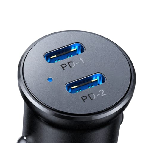 ⁨Metalowa ładowarka samochodowa Joyroom JR-CCN06 30 W, 2× USB-C – czarna⁩ w sklepie Wasserman.eu