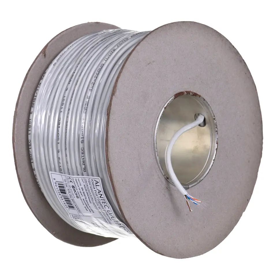 ⁨ALANTEC UTP linka 4x2x26AWG kat.5e PVC 100m szara - 100% MIEDŹ -⁩ w sklepie Wasserman.eu