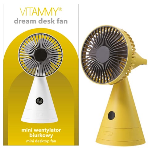 ⁨VITAMMY DREAM DESK FAN ŻÓŁTY Mini wentylator biurkowy USB, 4000 mAh⁩ w sklepie Wasserman.eu