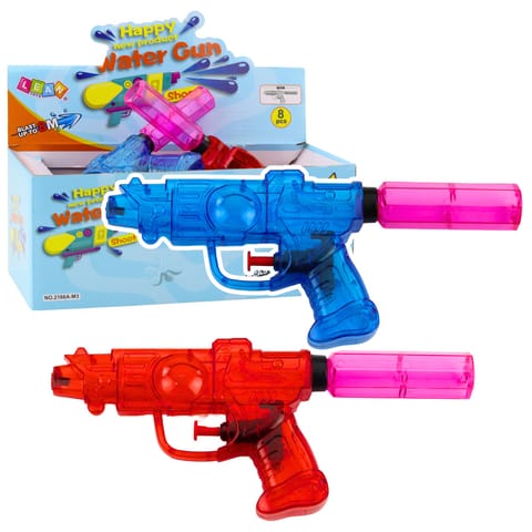 ⁨Mały Przeźroczysty Pistolet Na Wodę Zasięg 8m Czerwony Niebieski Mix⁩ w sklepie Wasserman.eu