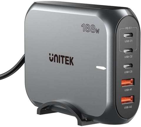 ⁨Ładowarka sieciowa Unitek 2xUSB-A 3xUSB-C GAN 188W⁩ w sklepie Wasserman.eu