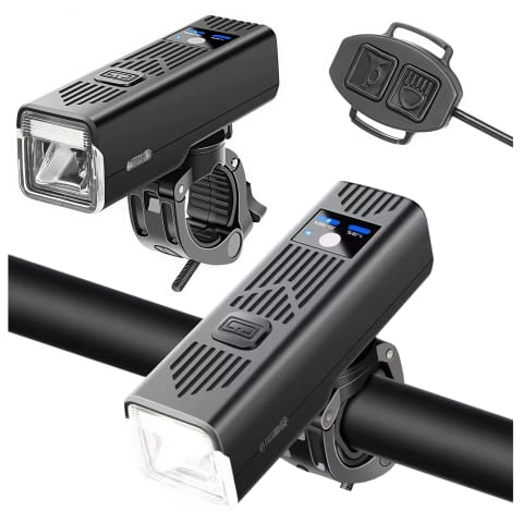 ⁨Lampka rowerowa przód LED przednia światło roweru z dzwonkiem przewodowym oświetlenie 450LM 2000MAH wodoodporna światełko na rower czarna⁩ w sklepie Wasserman.eu