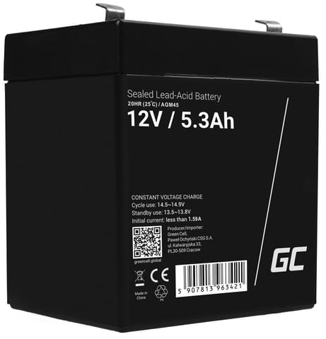 ⁨Green Cell AGM45 UPS battery Sealed Lead Acid (VRLA) 12 V 5,3 Ah⁩ at Wasserman.eu
