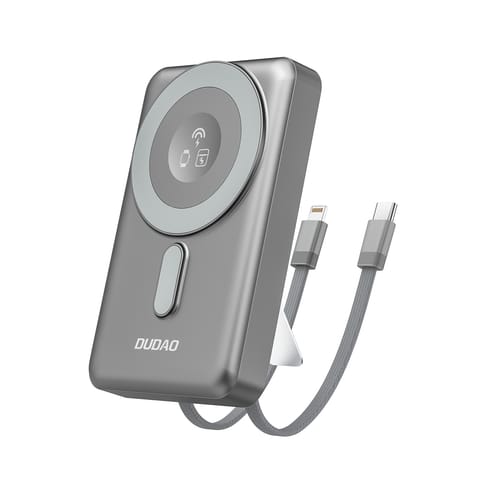 ⁨Powerbank K29 10000mAh MagSafe metalowa obudowa podstawka kable USB-C iPhone Lightning PD 20W - szary⁩ w sklepie Wasserman.eu