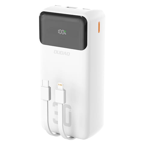⁨Powerbank 30000mAh z wbudowanymi kablami PD 22.5W - biały⁩ w sklepie Wasserman.eu