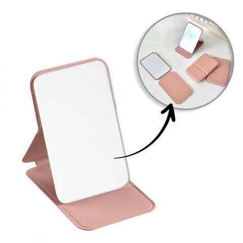 ⁨Lusterko kosmetyczne z ekoskóry, otwierane, stojące, do torebki różowe L17R⁩ w sklepie Wasserman.eu