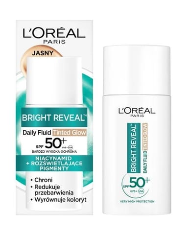 ⁨LOREAL Bright Reveal Fluid do twarzy odcień jasny Tinted Glow SPF50+ 50 ml⁩ w sklepie Wasserman.eu
