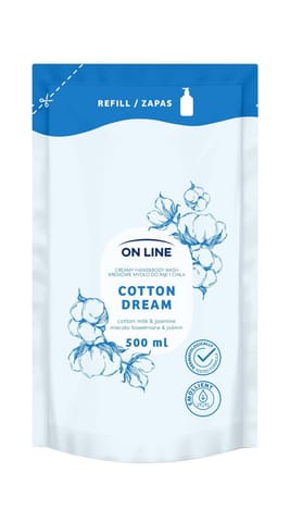 ⁨ON LINE Kremowe mydło do rąk i ciała Mleczko bawełniane & Jaśmin - zapas 500 ml⁩ w sklepie Wasserman.eu