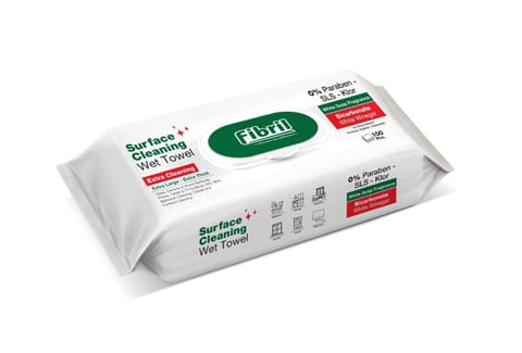 ⁨FIBRIL Mokre Ręczniki czyszczące XL zielone - 1 opakowanie 100 sztuk⁩ w sklepie Wasserman.eu
