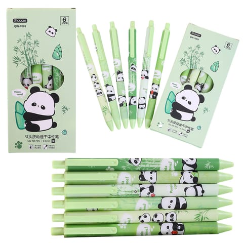 ⁨Zestaw Długopisów Panda Bambus Zielone Czarny Tusz 0,5mm 6szt⁩ w sklepie Wasserman.eu