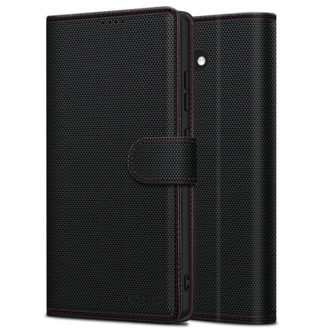 ⁨Etui do iPhone 16e Tech-Protect Wallet RS Czarny Czerwone Obszycie⁩ w sklepie Wasserman.eu