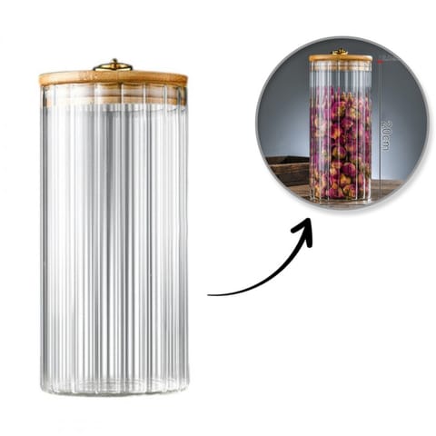 ⁨Cukiernica, pojemnik ryflowany z przykrywką bambusowa, rozm. L, 1150 ml 1szt SZK169⁩ w sklepie Wasserman.eu