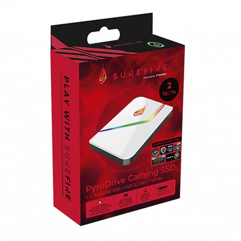 ⁨SSD Wewnętrzny SUREFIRE PYRODRIVE, 31825, 2000GB, Biały, RGB, 460 MB/s-R, NVMe, 440 MB/s-W⁩ w sklepie Wasserman.eu