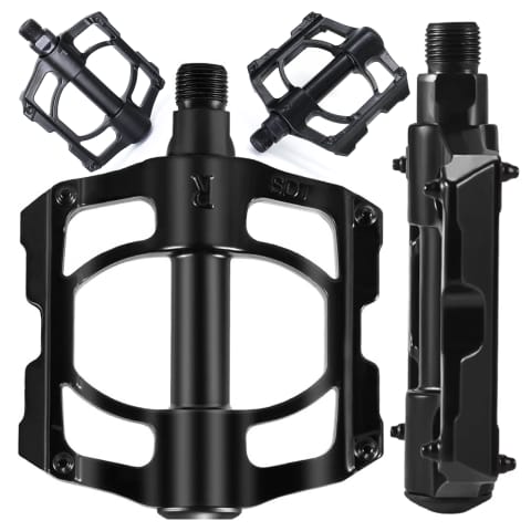 ⁨Pedały rowerowe Alogy do roweru szosowego i górskiego platformowe MTB aluminiowe komplet 2szt Aluminium z potrójnym łożyskiem Czarne⁩ w sklepie Wasserman.eu