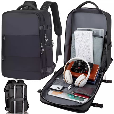 ⁨Plecak na laptopa męski damski podróżny na walizkę bagaż do samolotu pracy szkoły 45x30x20cm Alogy Unisex Czarny⁩ w sklepie Wasserman.eu