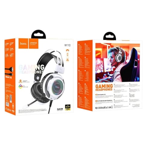 ⁨Słuchawki Gamingowe Hoco W110 RGB USB + Jack 3,5 mm Białe⁩ w sklepie Wasserman.eu