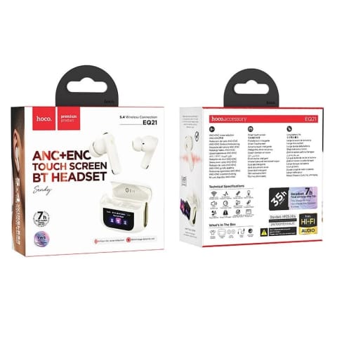 ⁨Słuchawki Hoco EQ21 ANC ENC TWS Białe z Ekranem Dotykowym LED⁩ w sklepie Wasserman.eu