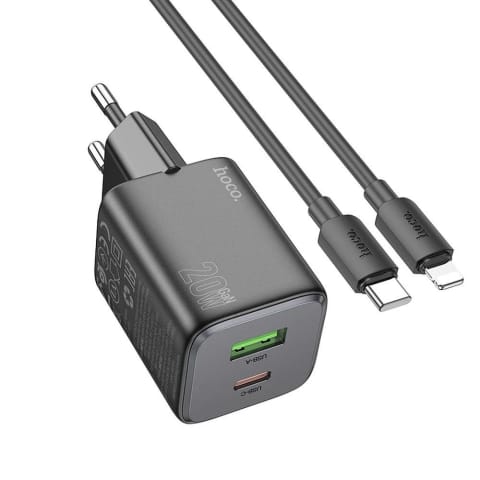 ⁨Ładowarka Hoco N41 GaN 20W USB-C + USB-A + Kabel USB-C Lightning⁩ w sklepie Wasserman.eu