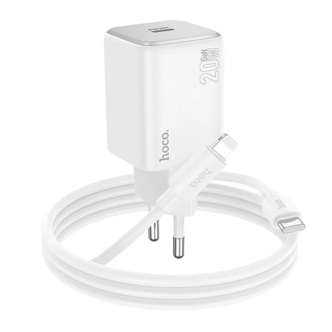 ⁨Ładowarka Hoco N40 20W USB-C + Kabel USB-C Lightning PD QC Biała⁩ w sklepie Wasserman.eu