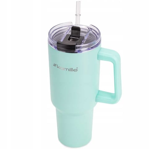 ⁨STALOWY KUBEK TERMICZNY TERMOS 1200ml Z RĄCZKĄ I SŁOMKĄ KM-2175⁩ w sklepie Wasserman.eu
