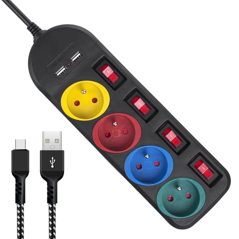 ⁨Listwa zasilająca Maclean, przedłużacz 4 gniazda + 2xUSB, z włącznikami, 250VAC/10A, 2.1A 5V, 1.5m, biała, MCE229B + kabel USB M⁩ w sklepie Wasserman.eu