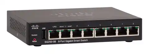 ⁨Cisco SG250-08 Managed L2/L3 Gigabit Ethernet (10/100/1000) Schwarz⁩ im Wasserman.eu