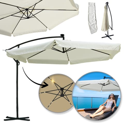 ⁨Parasol ogrodowy z oświetleniem SOLAR LED, wysięgnik i falbanka, kremowy 3,5 m. OGP11K⁩ w sklepie Wasserman.eu