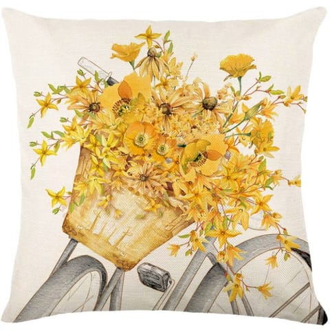 ⁨Lniana poszewka na poduszkę 45 x 45 cm z nadrukiem żółte kwiaty POD238⁩ w sklepie Wasserman.eu