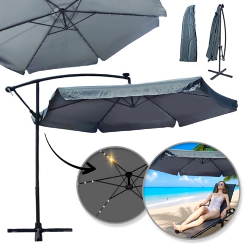 ⁨Parasol ogrodowy z oświetleniem SOLAR LED, wysięgnik i falbanka, grafitowy 3,5 m. OGP11SZ⁩ w sklepie Wasserman.eu