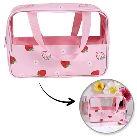 ⁨Kosmetyczka rozkładana przenośna kuferek rozmiar M 31x10x20cm TRUSKAWKI KS148⁩ w sklepie Wasserman.eu
