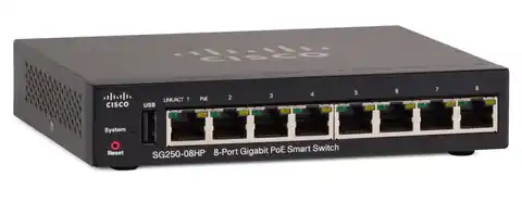 ⁨Cisco SG250-08HP Managed L2/L3 Gigabit Ethernet (10/100/1000) Power over Ethernet (PoE) Schwarz⁩ im Wasserman.eu
