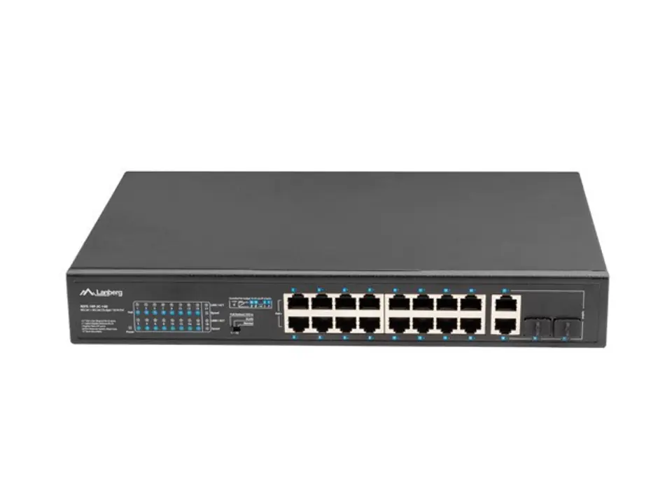 ⁨Lanberg Switch rack 19" POE+ 16x 100MB /2X COMBO  GIGABIT ETHERNET 150W⁩ at Wasserman.eu