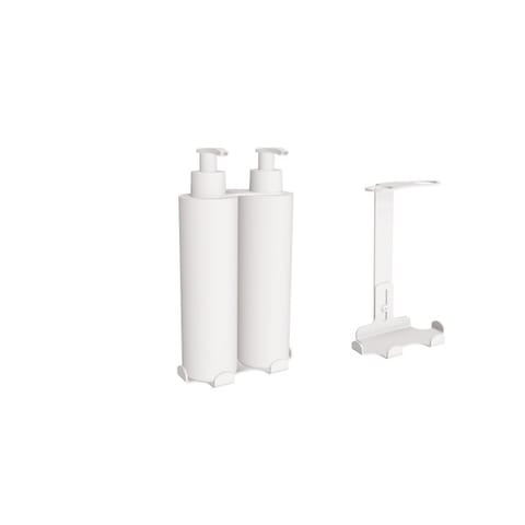 ⁨Uchwyt-dozownik mydła w płynie i szamponu samoprzylepny 2x300ml ANDEX Technic 387B biały⁩ w sklepie Wasserman.eu