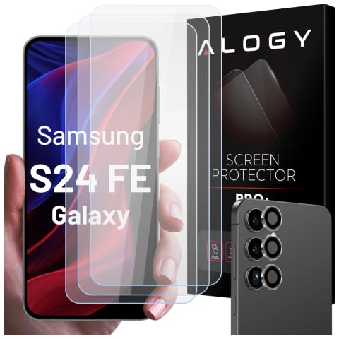 ⁨3x Szkło hartowane na ekran + szkło na obiektyw do Samsung Galaxy S24 FE ochronne szkiełko na ekran i aparat 9H Alogy GlassGuard Pack™️ zestaw szkieł ochronnych⁩ w sklepie Wasserman.eu
