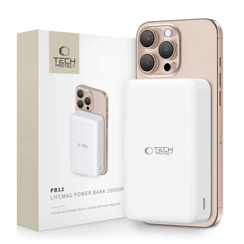⁨Powerbank Tech-Protect PB12 LifeMag 20000mAh MagSafe White 15W⁩ w sklepie Wasserman.eu