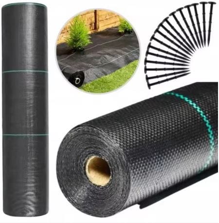 ⁨Agrotkanina czarna 160 cm x50m UV 90g antychwastowa agrowłóknina + kotwy⁩ w sklepie Wasserman.eu
