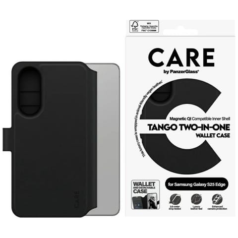 ⁨Etui CARE by PanzerGlass Feature Tango   2w1 Wallet Qi do Samsung Galaxy S25 Edge czarny⁩ w sklepie Wasserman.eu