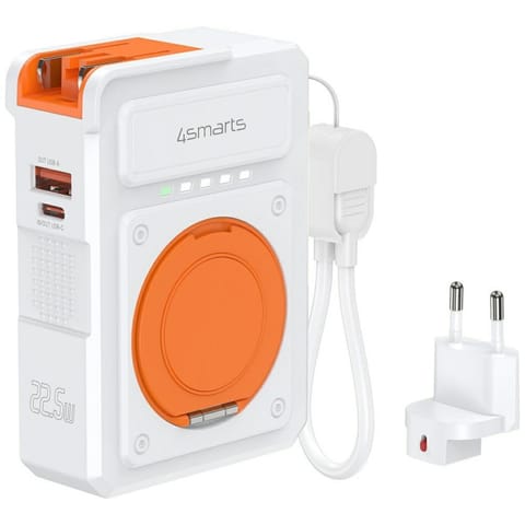 ⁨Ładowarka hybrydowa 4smarts 6w1          USB-C/USB-A PD 20W z powerbankiem 10 000 mAh, ładowanie indukcyjne Qi, kabel USB-C, stojak 360, biały⁩ w sklepie Wasserman.eu