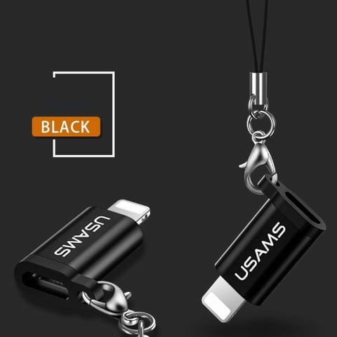 ⁨USAMS Adapter microUSB-lightningze smyczą czarny/black SJ152ML01 (US-SJ152)⁩ w sklepie Wasserman.eu
