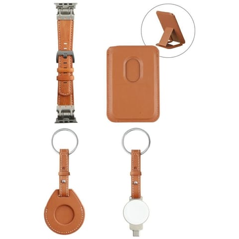 ⁨Zestaw akcesoriów 4w1 4smarts Style      portfel MagSafe, ładowarka do Apple Watch, pasek do Apple Watch, etui na AirTag, brązowy⁩ w sklepie Wasserman.eu