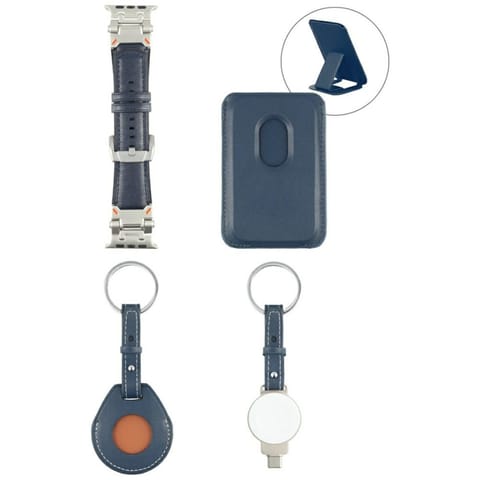 ⁨Zestaw akcesoriów 4w1 4smarts Style      portfel MagSafe, ładowarka do Apple Watch, pasek do Apple Watch, etui na AirTag, niebieski⁩ w sklepie Wasserman.eu