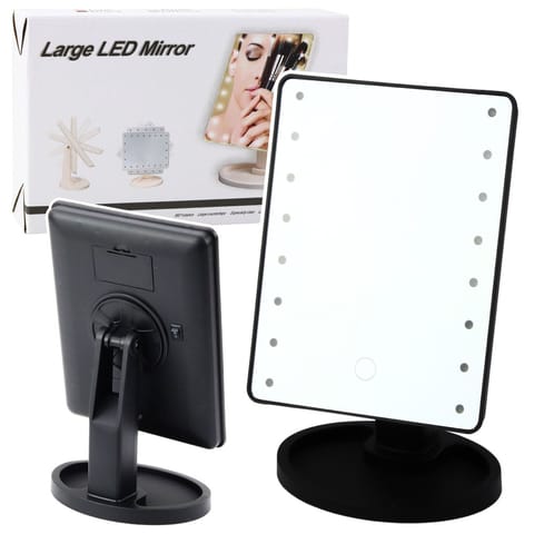 ⁨Lusterko Kosmetyczne 16 Diod LED Z Podstawką Regulacja Czarne⁩ w sklepie Wasserman.eu