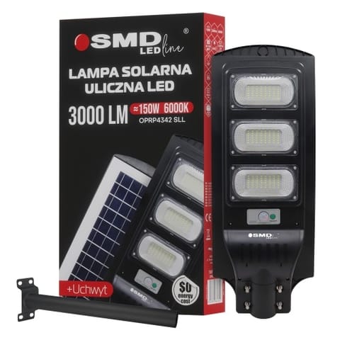 ⁨LAMPA LED ULICZNA SOLARNA 150W 12.6AH 6000K 3000LM + UCHWYT⁩ w sklepie Wasserman.eu