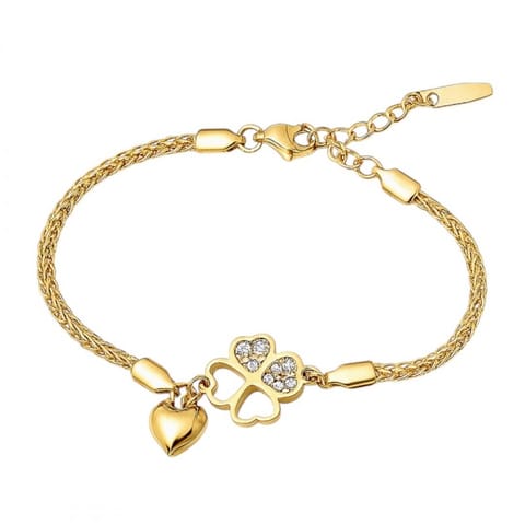 ⁨Bransoletka na rękę stal chirurgiczna pozłacana 14k złotem SERCA, Koniczynka BST1550⁩ w sklepie Wasserman.eu
