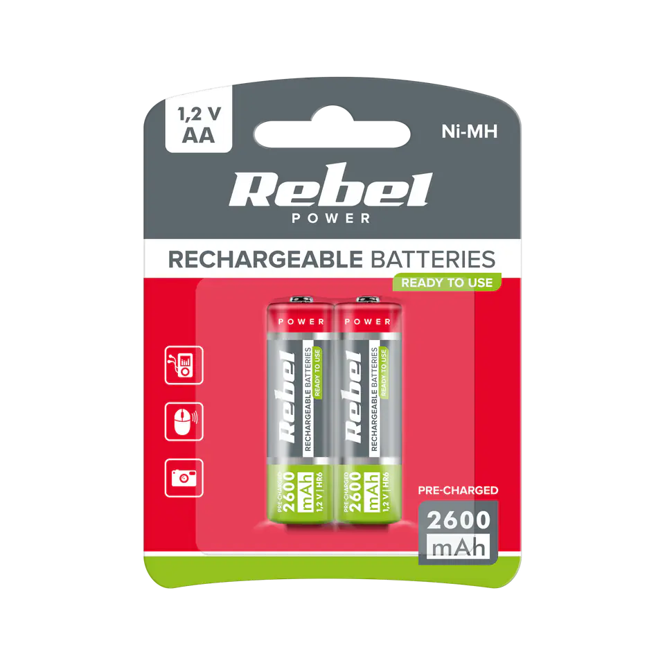 ⁨Akumulatorki REBEL HR6 2600 mAh Ni-MH 2szt/bl⁩ w sklepie Wasserman.eu