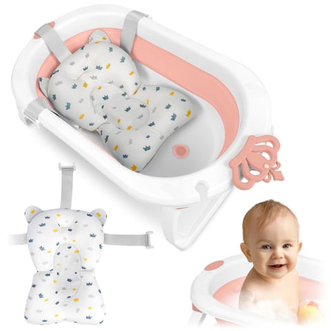 ⁨Wanienka składana dla dzieci, niemowląt z wkładką Ricokids RK-286 biało-różowa⁩ w sklepie Wasserman.eu