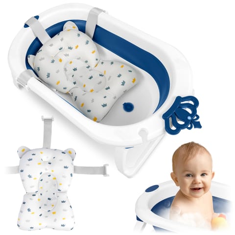 ⁨Wanienka składana dla dzieci, niemowląt z wkładką Ricokids RK-286 biało-niebieska⁩ w sklepie Wasserman.eu